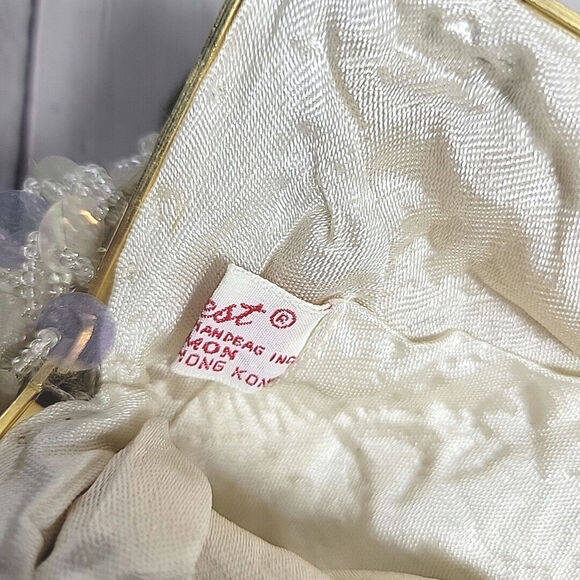 Mr Ernest Evening Hand Bag White Vintage Beaded & Sequins Purse Madein Hong Kong - Picture 7 of 11